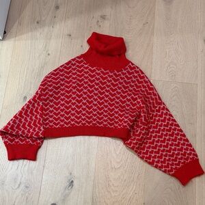 Chic Red and White hearts Turtleneck Sweater from Anthropologie